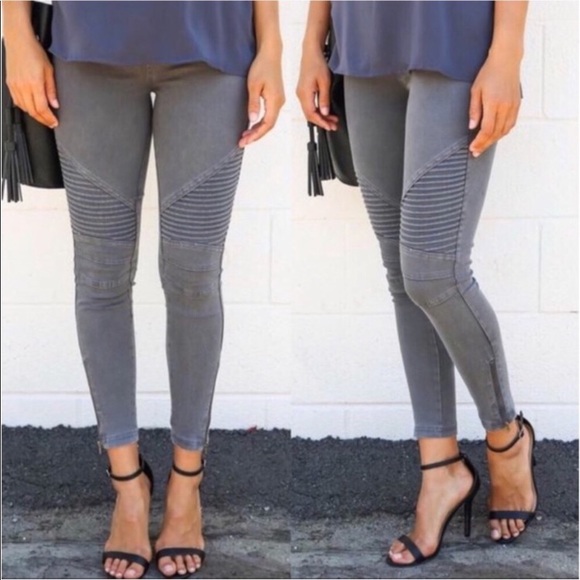 Charcoal Grey Moto Leggings with Ankle Zip… - Picture 2 of 4